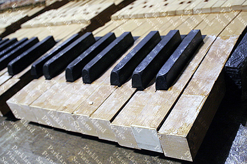 Old piano keytops removed exposing wooden key underneath